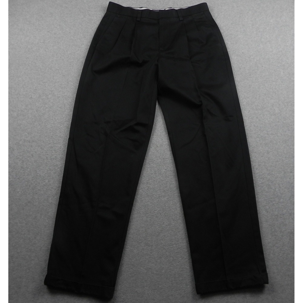 Dockers Pants Mens 32x32 D4 Relaxed Fit Khaki Pleated Cuffed Chinos Solid Black